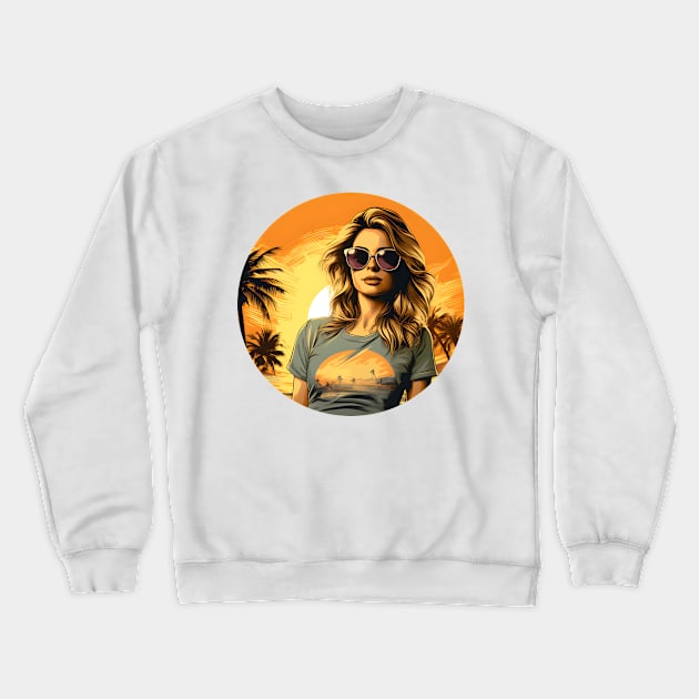 Summer Surfer Girl Crewneck Sweatshirt by BarnesPrintHub